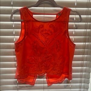 Tobi Vibrant Orange Embroidered Crop Top